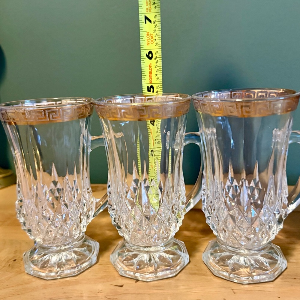 Vintage Astra Gold Cut Crystal Mugs – Gold Greek Key Trim – Set of 4 - Picture 11 of 11